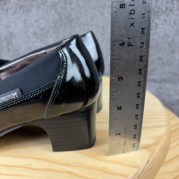 Mephisto Shoes Womens Sz 6.5 Black Patent Leather Slip On Heel Loafer Square Toe - Picture 6 of 11